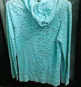 Light Blue Floral Velour Hoodie