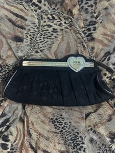 RARE Y2k Guess Black Cluch Bag w Heart Detail