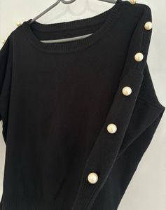 Elegant Black Pearl Embellished Sweater