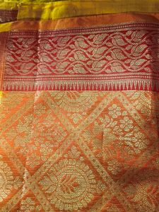 Yellow &amp; rust orange kota doriya saree