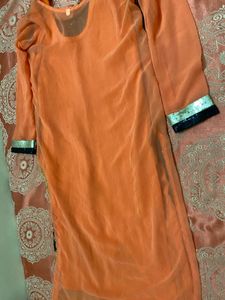 Orange &amp; Black Embroidered Kurta