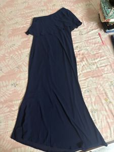 Navy Blue One-Shoulder Ruffle Maxi Dress