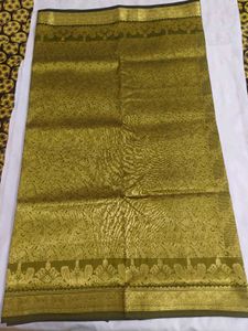 Elegant Olive Green Silk Saree with Gold Zari
