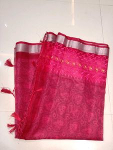 Vibrant Pink Saree with Tassels