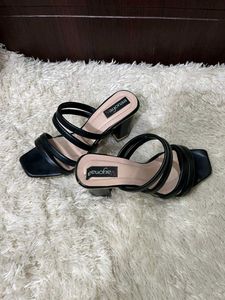 Stylish Black Heeled Mules