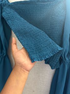 Statement Teal Bell Sleeve Crop Top