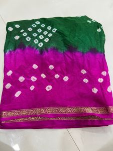 Green & Pink Bandhani Saree