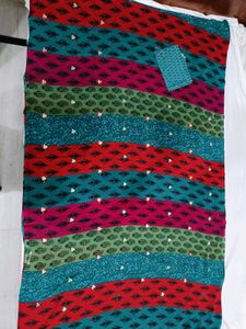 🇳🇿💫🎀Colorful Printed Saree sequence work