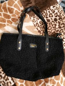 Cozy Black Teddy Tote Bag