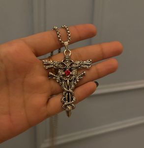 Gothic Dragon & Sword Pendant Necklace
