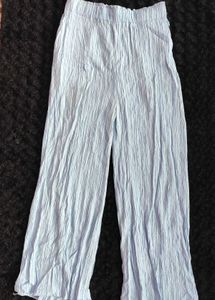 Light Blue Crinkle Wide-Leg Pants