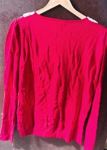 Chic Red Top with Lace Collar