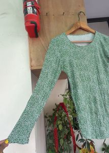 Green Ditsy Print Long Sleeve Top