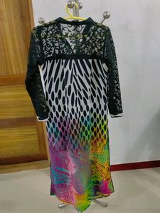 Black Polka Dot Kurti With Colorful Designs At Bottom