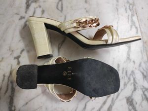 Stylish Cream Chain Detail Block Heels