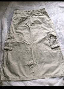 Beige Cargo Midi Skirt