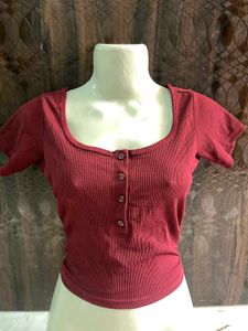 Maroon Henley Crop Top