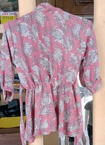 Pink Floral Wrap Style Peplum Top