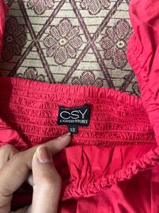 Red Puff Sleeve Off-Shoulder Top