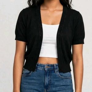 Black Short Sleeve Cropped Cardigan
