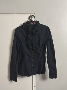 Black Ruffled Long Sleeve Blouse