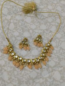 Stunning Peach Stone Necklace & Earrings Set