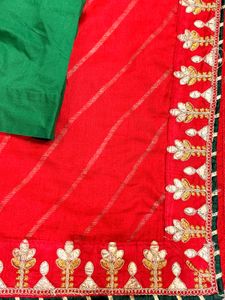 red trending saree with blouse gottapatti