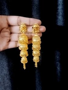 ethnic golden 4 layer jhumka