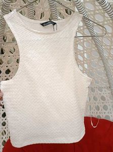 Cream Textured Racerback Crop Top