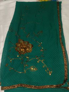Embroidered Teal Green Saree