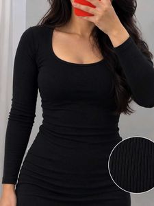 Black Ribbed Knit Mini Bodycon Dress