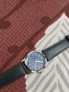Classic Black Leather Strap Watch