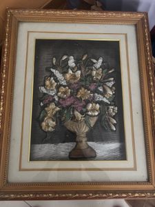 Framed Floral Relief Artwork