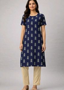 Navy Blue Printed Kurta