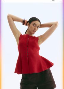 H&amp;M Vibrant Red Sleeveless Peplum Top