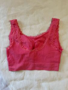 Pink Lace Trim Comfort Bra