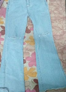 Light Wash Split Hem Jeans