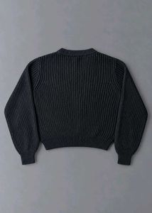 BLACK TEXTURED RIBBED KNIT SWEATER