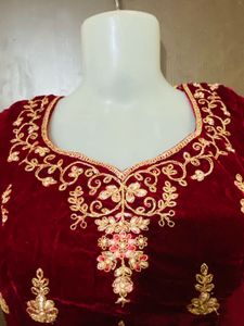 Maroon Velvet Lehenga