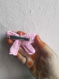 Handmade Crochet Pink Bow Hair Clip