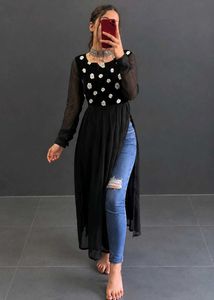 Black Floral Embroidered Maxi Kurta