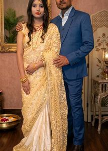 New With Tag Golden Embroidered Saree💞
