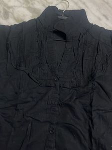 Chic Black Collared Button-Up Shirt