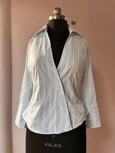 Zara basic pinstripe wrap shirt