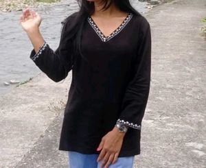 Bell sleeves pashmina Elegant Black Kurta