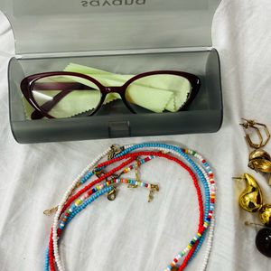 savana red glasses, beachy beaded necklaces, go