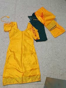 Yellow & Green Salwar Kameez Set