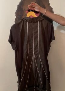 Brown Grunge Y2K Dress with Ruffle Collar