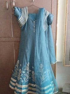 Grey Anarkali Kurta Set with Dupatta