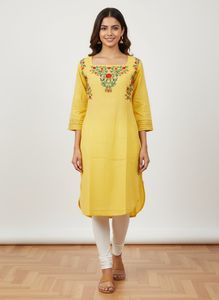 Yellow Embroidered Kurta